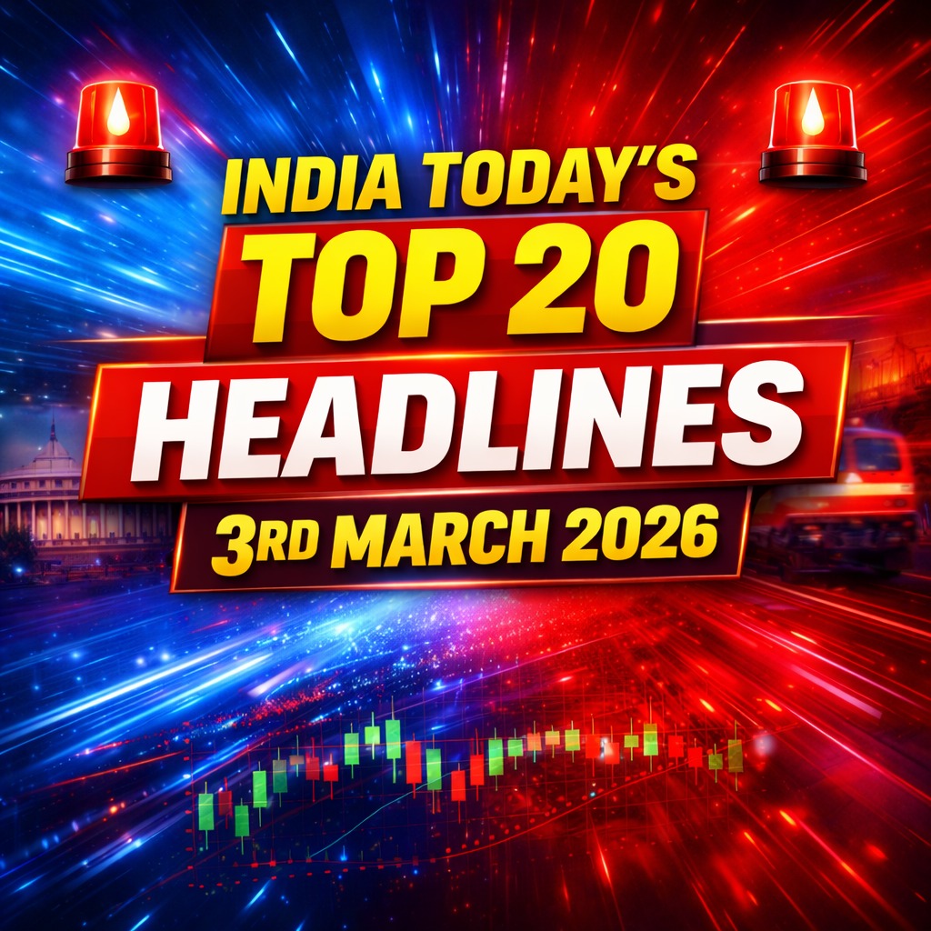 Top 20 breaking news headlines in India today covering stock market Parliament railways and weather updates